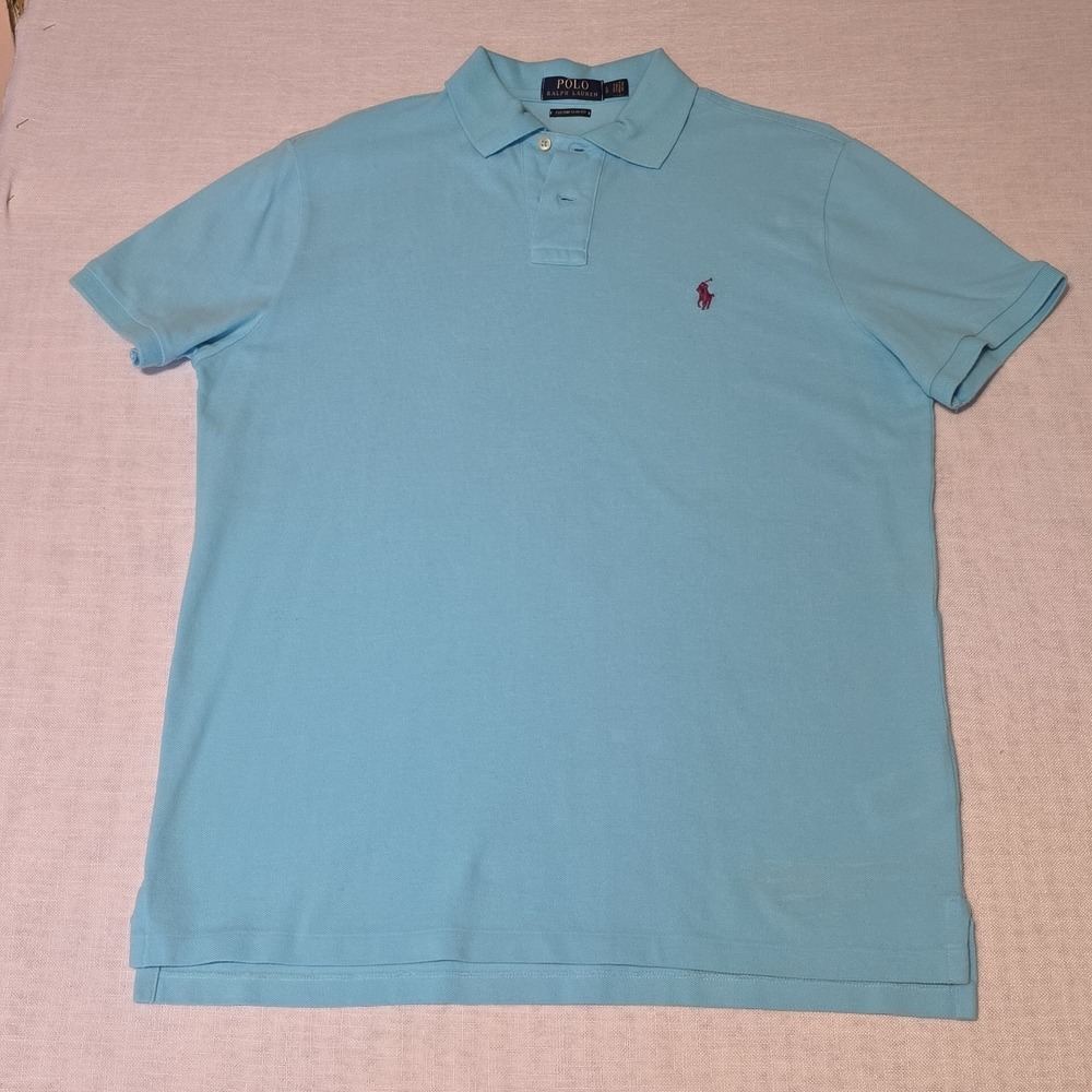 Ralph Lauren Large Custom Slim Fit Baby Blue Polo Shirt